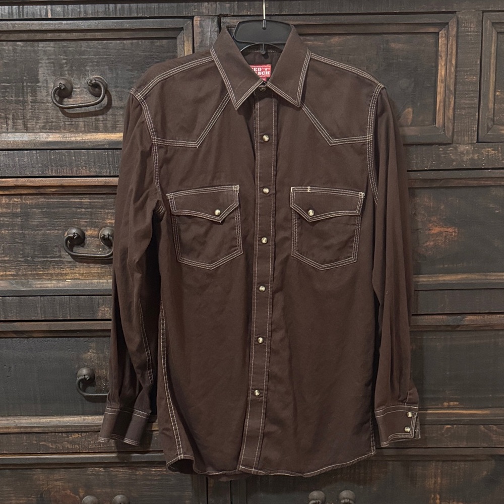 Red Ranch Men’s Brown Pearl Snap Shirt